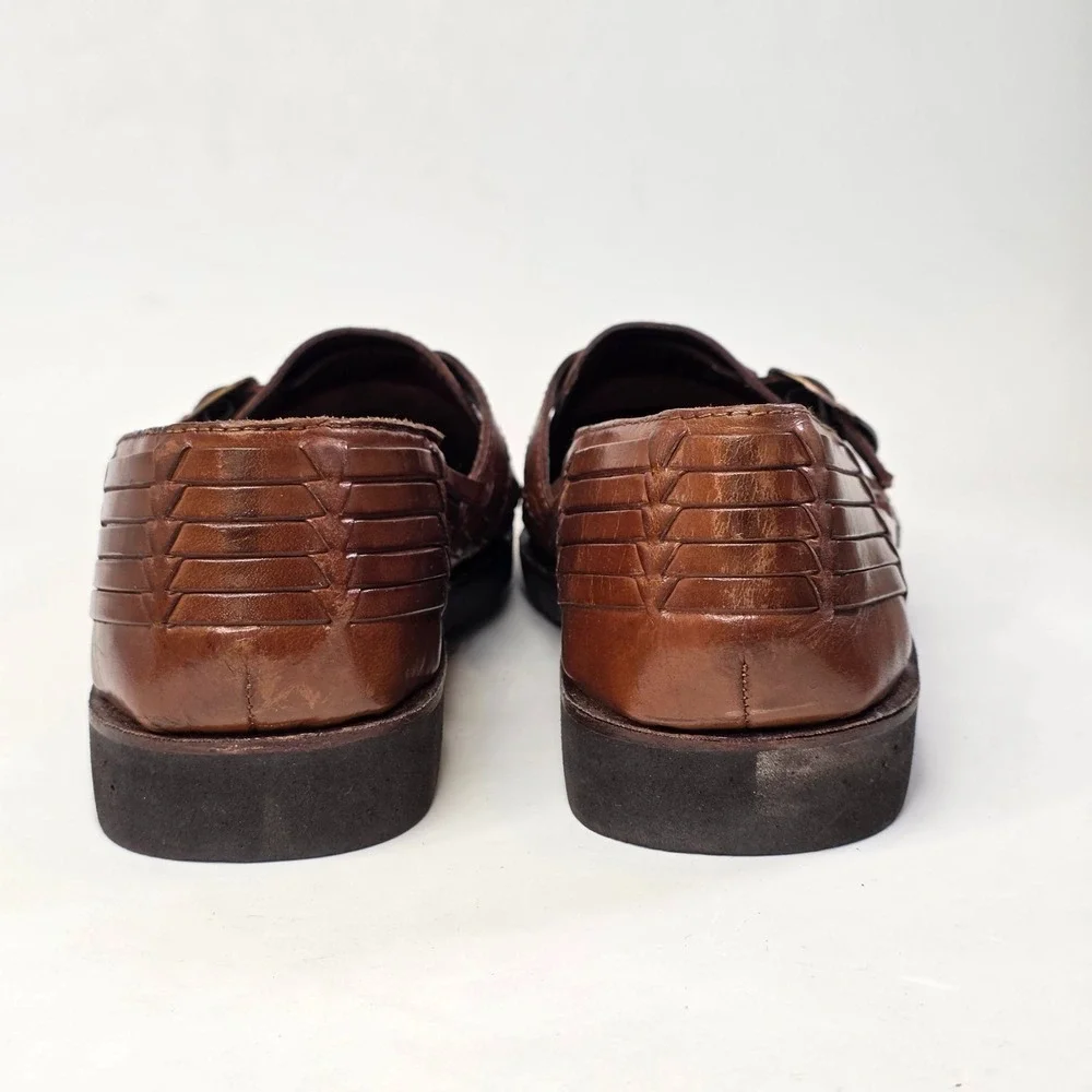 Sunsteps Shoes Men's Size 11.5 Brown Leather Buckle Strap Hand Woven Sandals